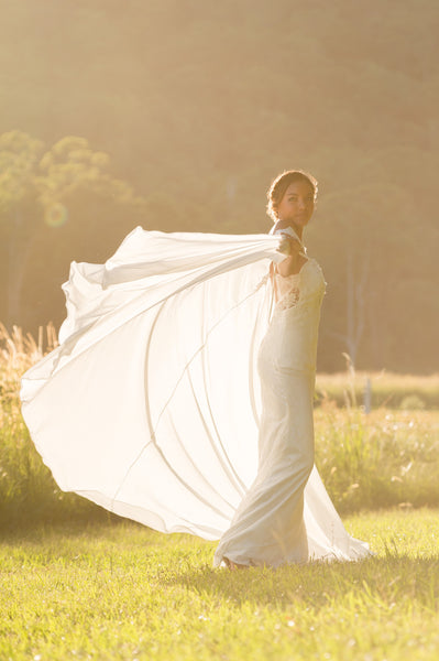 Unique lace bridal cape. Covelline Cape. Ivory and Stone. Wanaka New Zealand
