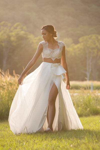 Unique lace two piece wedding dress. Mica. Ivory and Stone Bridal.